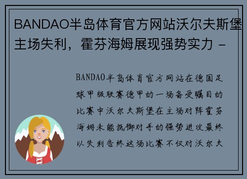 BANDAO半岛体育官方网站沃尔夫斯堡主场失利，霍芬海姆展现强势实力 - 副本
