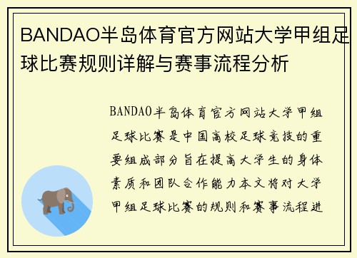 BANDAO半岛体育官方网站大学甲组足球比赛规则详解与赛事流程分析