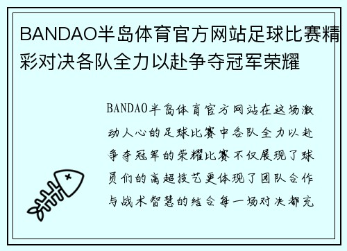 BANDAO半岛体育官方网站足球比赛精彩对决各队全力以赴争夺冠军荣耀