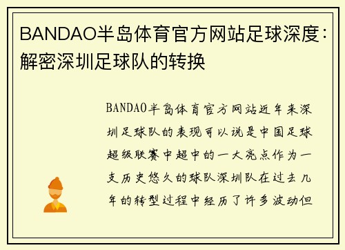 BANDAO半岛体育官方网站足球深度：解密深圳足球队的转换