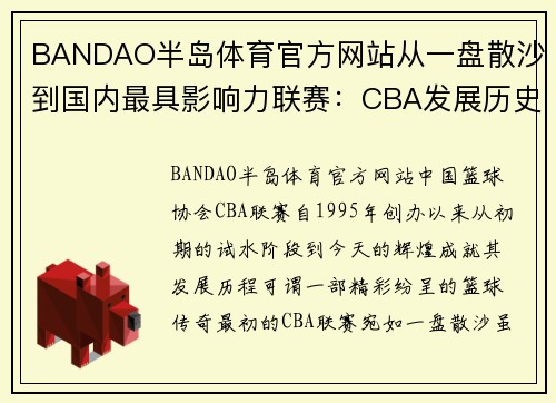 BANDAO半岛体育官方网站从一盘散沙到国内最具影响力联赛：CBA发展历史的转变与进步