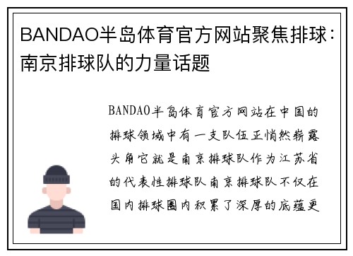 BANDAO半岛体育官方网站聚焦排球：南京排球队的力量话题