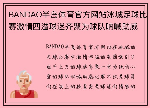 BANDAO半岛体育官方网站冰城足球比赛激情四溢球迷齐聚为球队呐喊助威
