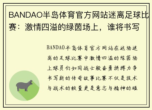 BANDAO半岛体育官方网站迷离足球比赛：激情四溢的绿茵场上，谁将书写新的传奇故事