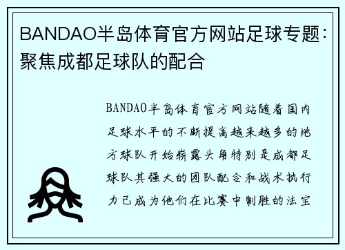 BANDAO半岛体育官方网站足球专题：聚焦成都足球队的配合